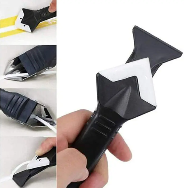 Шпатель скребок для герметика та силікону, видалення швів Silicon Trowel & Scraper Black 5 силіконових насадок в комплекті - изображение 3