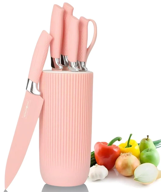 Набір кухонних ножів Royalty Line RL-NC07P Pink - зображення 1