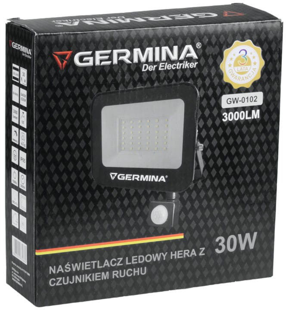 Світлодіодний прожектор Germina GW-0102 з датчиком руху 30 Вт 3000 лм 6400 К Hera - зображення 2