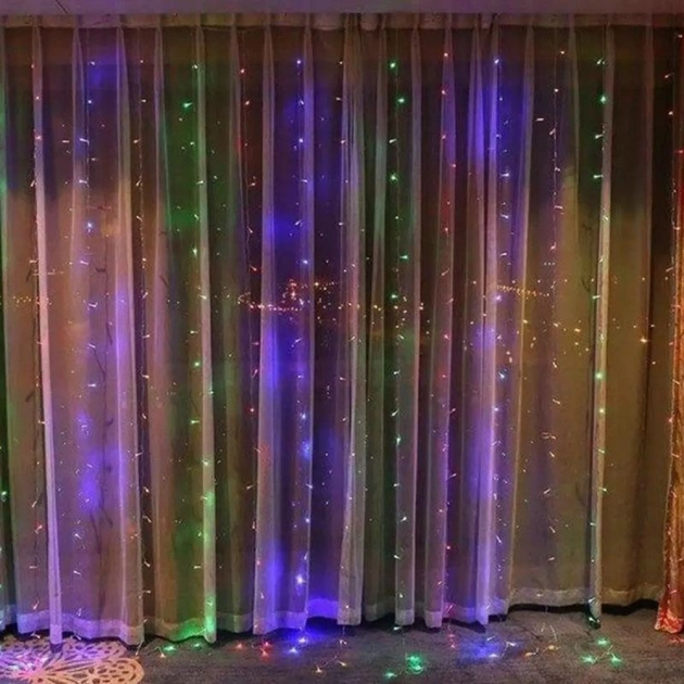 Гірлянда Штора від мережі 2х1, 5м, 320 LED, Водоспад, Різнокольоровий / Світлодіодна гірлянда на вікно - зображення 7