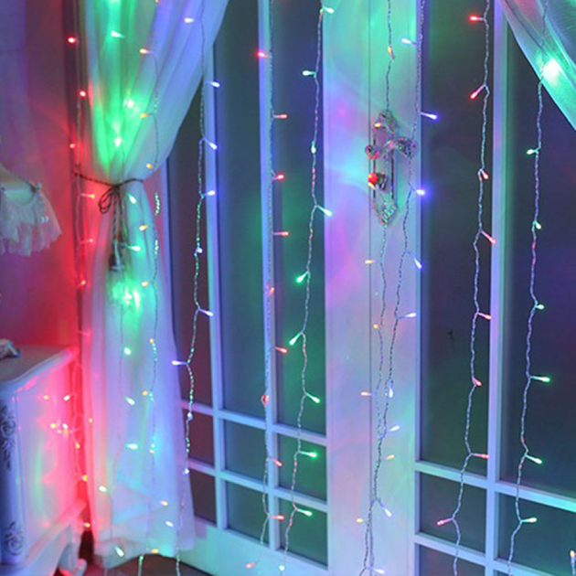 Гірлянда Штора від мережі 2х1, 5м, 320 LED, Водоспад, Різнокольоровий / Світлодіодна гірлянда на вікно - зображення 8