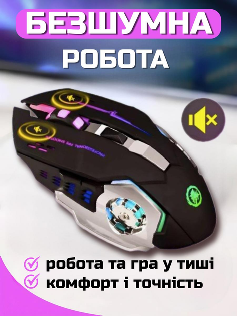 Беспроводная мышь игровая с RGB подсветкой аккумуляторная регулируемое DPI 800 1200 1600 оптический сенсор USB Wi-Fi адаптер эргономичная бесшумная для ПК ноутбуков Android для игр и работы удобная светящаяся мышь с подсветкой - изображение 5