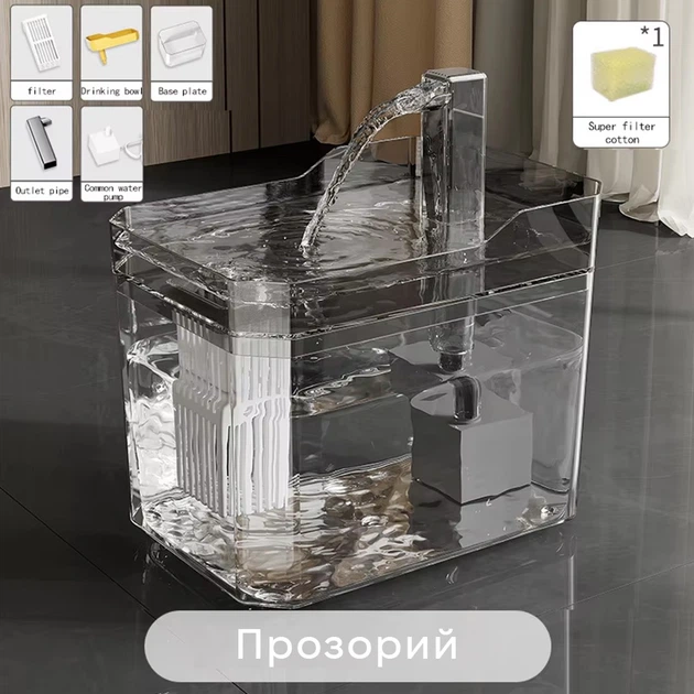 Фонтан-поилка для кошек и собак Hipidog Mod.2 1.5L с фильтром, Прозрачный (221-TRANSPARENT) - Фото 7 Фонтан-поилка для кошек и собак Hipidog Mod.2 1.5L с фильтром, Прозрачный (221-TRANSPARENT) - изображение 7