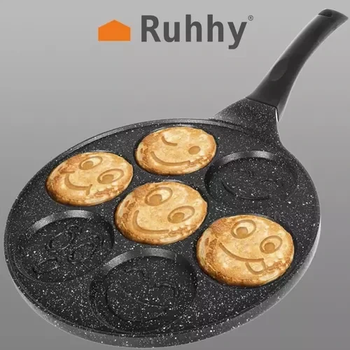 Сковорода для млинців Ruhhy 19317 26 см на 7 комірок з антипригарним покриттям для яєчні та оладок Чорна - зображення 2