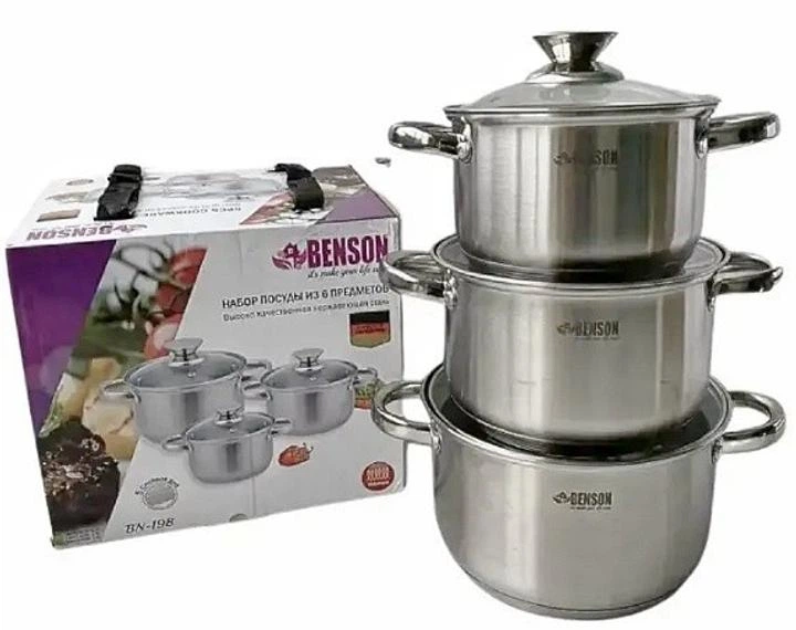 Набор кастрюль Benson из нержавеющей стали 6 предметов (BN-198) - Фото 2 Набор кастрюль Benson из нержавеющей стали 6 предметов (BN-198) - изображение 2