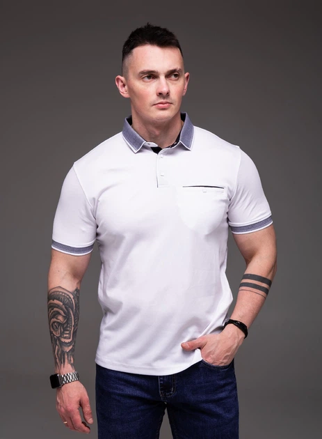 Мужская футболка поло Arma White белая 2360 8XL - Фото 1 Мужская футболка поло Arma White белая 2360 8XL - изображение 1