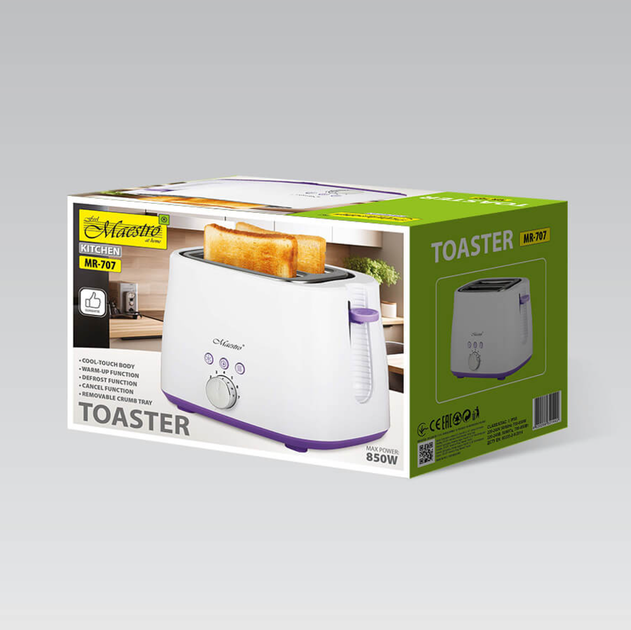 Тостер Maestro 850Вт (MR-707) белая - изображение 2
