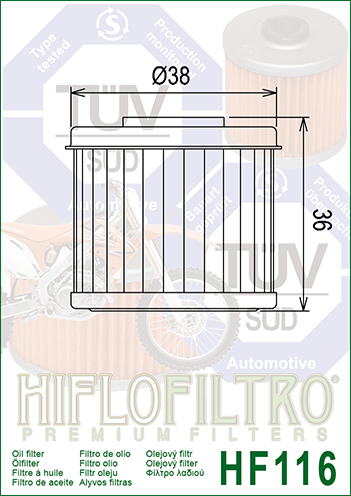 Фильтр масляный Hiflo Filtro HF116 (HM MOTO, Honda, Husqvarna, Polaris) - изображение 2