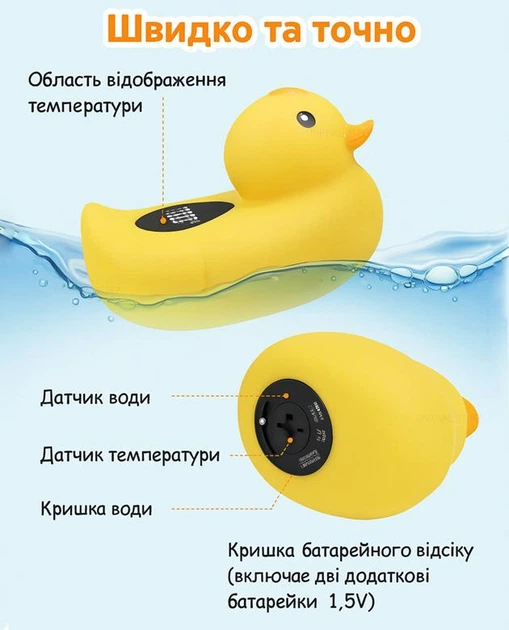 Детская игрушка термометр для купания в ванну Утка цифровой измеритель температуры для воды Duck Steep Желтый - изображение 4