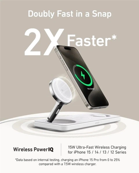 Бездротовий зарядний пристрій Anker MagGo Wireless Charging Station 15W 3-in-1 Pad White (B25M1321) - зображення 3