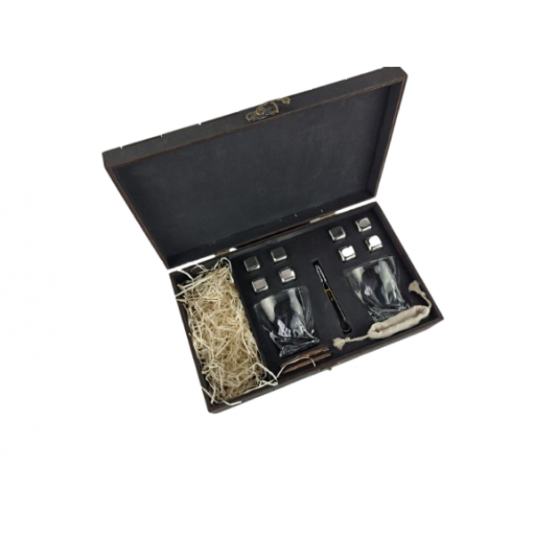 Подарунковий набір Moltis Relax Whisky Stones: 2 склянки Quadro зі срібними охолоджувальними кубиками + секція 10078 - зображення 2