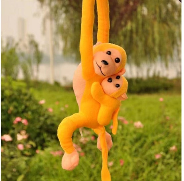 Maskotka Lean Toys Małpka z dzieckiem Żółta 90 cm 16841 (5905884451588) - obraz 5