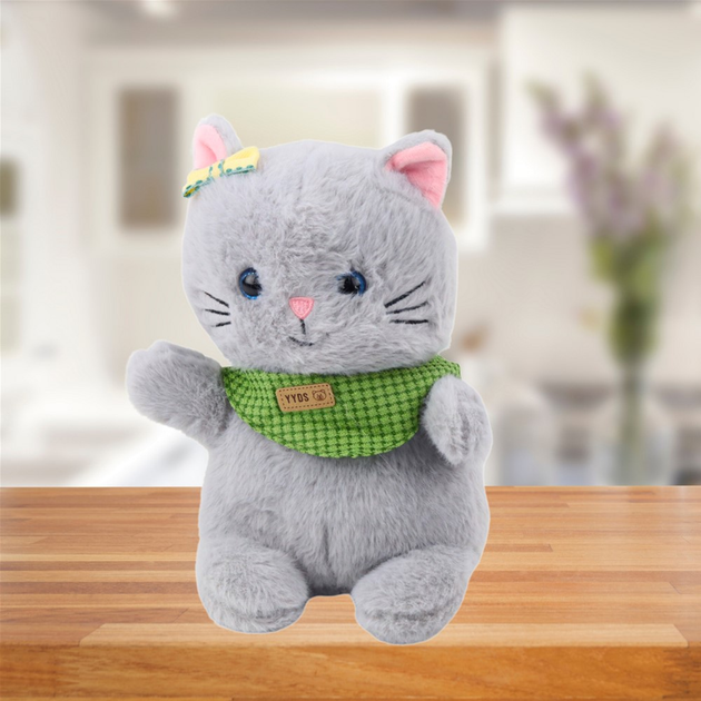 М'яка іграшка Lean Toys Котик з бантиком в сірому шарфі 22 см 22130 (5905991044864) - зображення 2