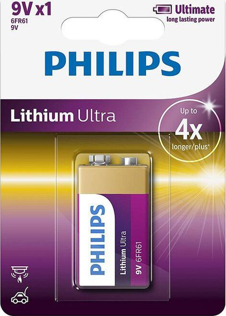 Bateria Philips Lithium Ultra 6LR61 BLI 9V 1 szt. (6FR61LB1A/10) - obraz 1