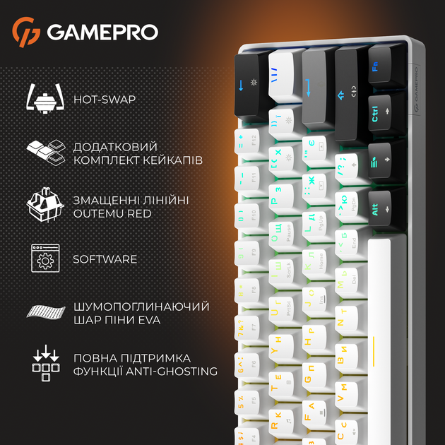 Клавиатура проводная GamePro Genesis Infinity MK130BW Outemu Swithes USB White - Фото 16 Клавиатура проводная GamePro Genesis Infinity MK130BW Outemu Swithes USB White - изображение 16