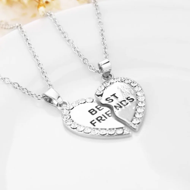 Парные подвески best friends лучшие друзья кулоны две половинки сердца серебристый - изображение 4