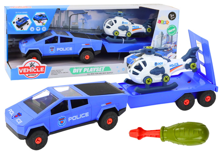 Zestaw zabawek Lean Toys DIY Nowoczesne auto z helikopterem i lawetą do rozkręcania Niebieskie (18661) (5905991018506) - obraz 2