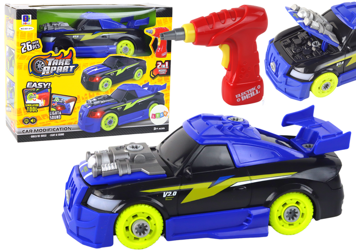 Auto Lean Toys DIY do skręcania i rozkręcania ze światłami dźwiękami i wiertarką Niebieskia (17189) (5905991000129) - obraz 2