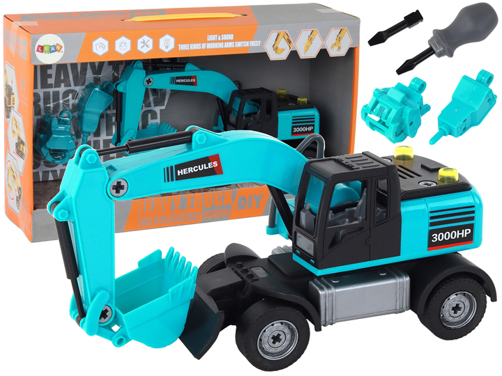 Zestaw Lean Toys Koparka DIY pojazd budowlany z wiertnicą i chwytakiem Niebieska (17199) (5905991000228) - obraz 2