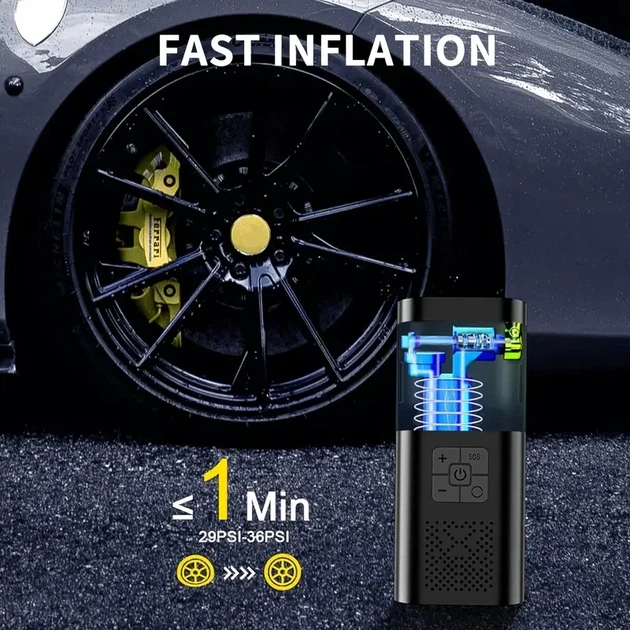 Переносний повітряний компрессор VC027 150 PSI з аккумулятором 6000 мАг та LEDдисплеєм - зображення 2