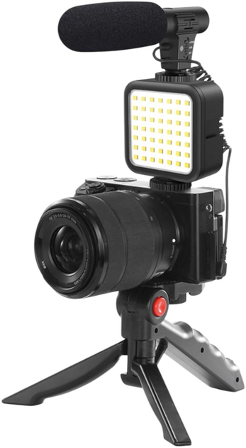 Zestaw blogera Platinet mikrofon + lampa LED + tripod + uchwyt to telefonu (PMVG4IN1) - obraz 1