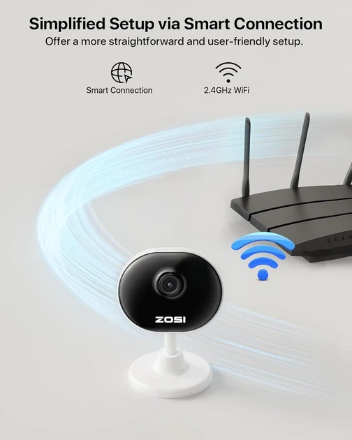 Камера ZOSI для помещений с WiFi, купольная мини-камера видеонаблюдения 1080P Белый - Фото 6 Камера ZOSI для помещений с WiFi, купольная мини-камера видеонаблюдения 1080P Белый - изображение 6