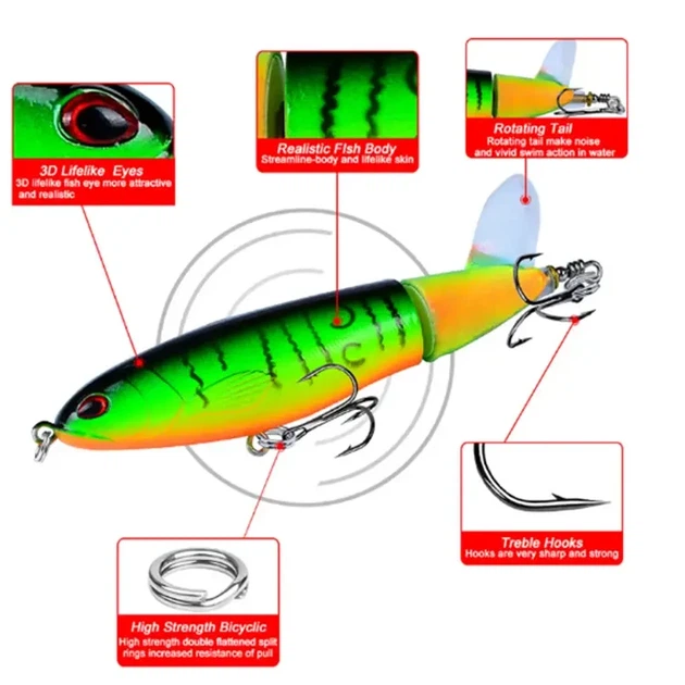 Воблер Topwater Пропбейт приманка 10.5 cm 14 g обертовий хвіст Color 6 - зображення 2
