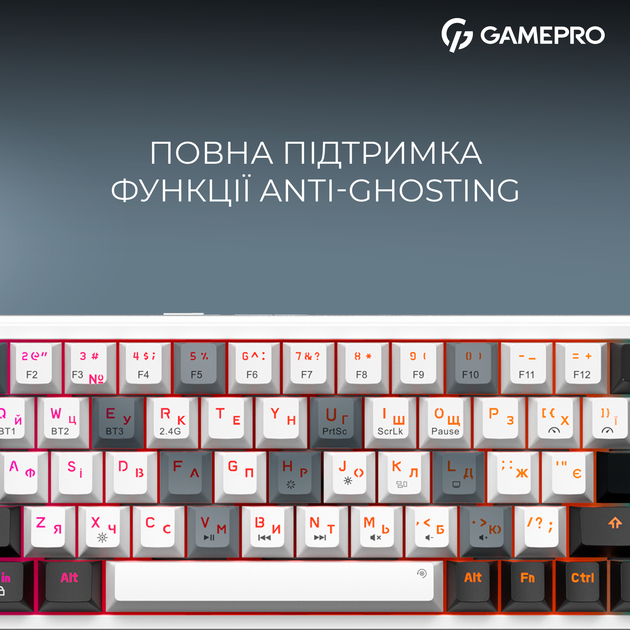 Клавиатура беспроводная GamePro Asgard Valhalla MK210W Pro 65% RGB Wireless/Bluetooth/USB White - изображение 14