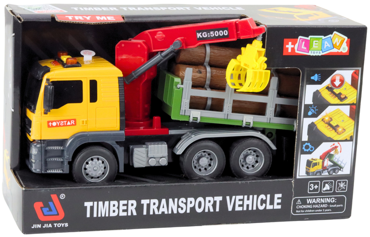 Вантажівка Lean Toys з краном для перевезення деревини зі світловими та звуковими сигналами Жовта 1:14 (21448) (5905991038443) - зображення 1