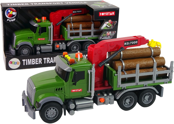 Ciężarówka Lean Toys z dźwigiem do transportu bali drewna z dźwiękiem (12965) (5905323211414) - obraz 2