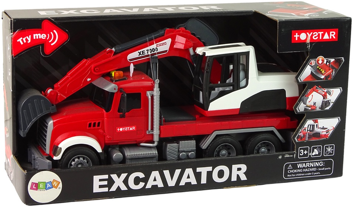 Ciężarówka z koparką Lean Toys ze dźwiękiem i światłami (15486) (5905515358644) - obraz 1