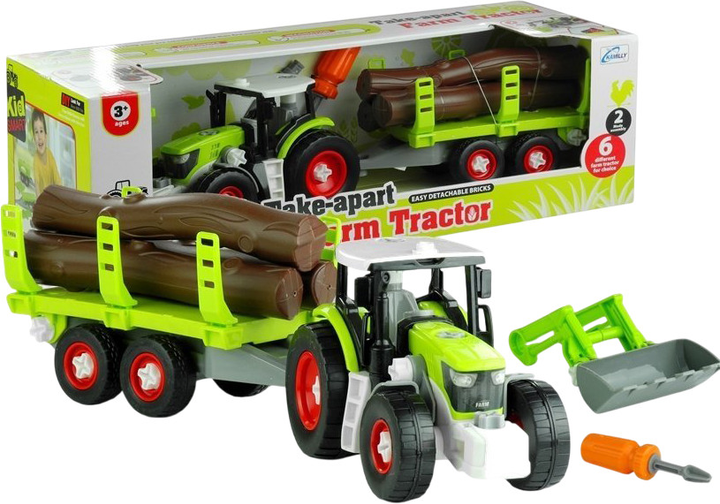 Трактор Lean Toys з причепом та деревиною 43 см Зелений (3554) (5902808156543) - зображення 2