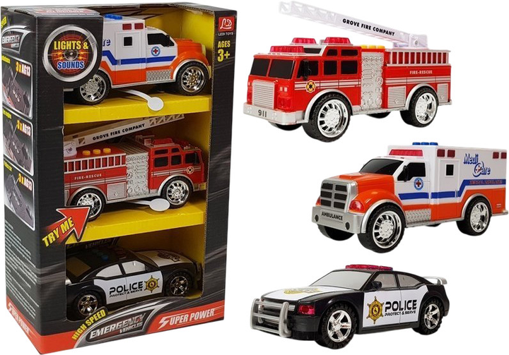 Zestaw samochodzików służb specjalnych Lean Toys wóz strażacki, samochód policyjny, karetka pogotowia (4459) (5905323219250) - obraz 2