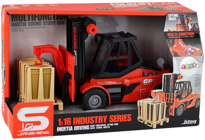 Wózek widłowy Lean Toys z ruchomymi widłami światłami i dźwiękami 1:16 Czerwony (17842) (5905991006923) - obraz 1