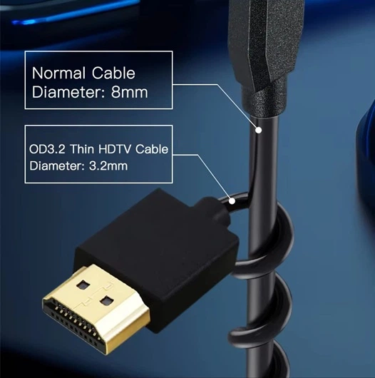 Кабель HDMI Slim, 2K 144Hz (4K 60Hz) Тонкий (3.2mm), 1m (100cm) Black - изображение 4