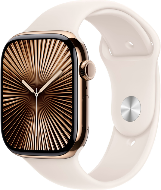Смарт-годинник Apple Watch Series 10 GPS + Cellular 46mm Gold Titanium Case with Starlight Sport Band - M/L (MWYY3QH/A) - зображення 1