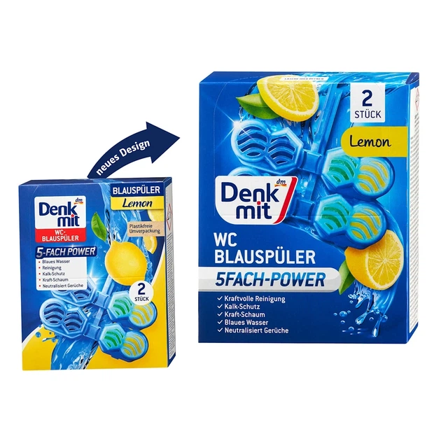 Подвесной блок для унитаза Denkmit WC-Blauspuler 5-Fach Power Duftstein Lemon Splash Лимон 2шт/уп - зображення 3