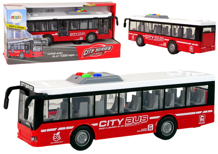 Autobus Lean Toys na baterie ze światłami dźwiękami i napędem frykcyjnym 1:16 Czerwony (16957) (5905884456163) - obraz 2