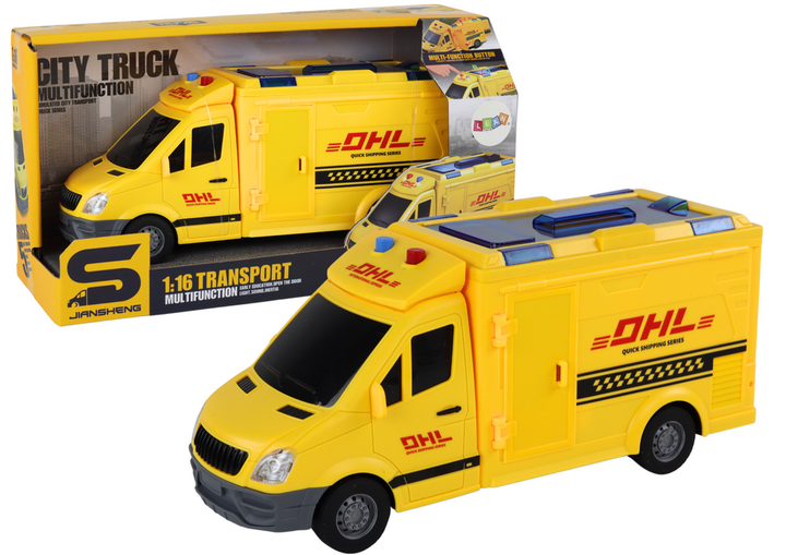 Auto dostawcze Lean Toys z napędem frykcyjnym otwieranymi drzwiami światłami i dźwiękami 1:16 Żółte (17840) (5905991006909) - obraz 2