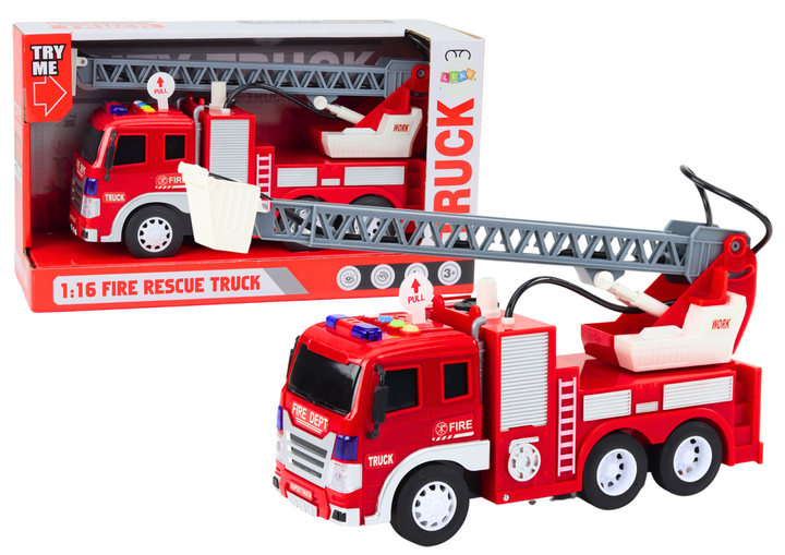 Wóz strażacki Lean Toys z wysięgnikiem z wodą światłami dźwiękami i napędem 1:16 Czerwony (20103) (5905991022954) - obraz 2