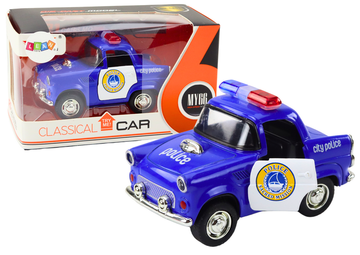 Autko policyjne Lean Toys klasyczne z napędem światłami i dźwiękami 1:38 Niebieski (20666) (5905991029540) - obraz 2