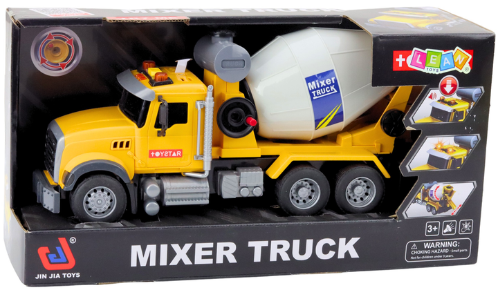 Ciężarówka betoniarka Lean Toys z obrotowym bębnem ze światłami i dźwiękami Żółta (21436) (5905991038320) - obraz 1
