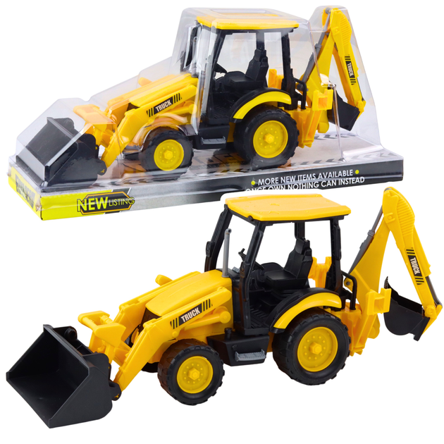 Koparka budowlana Lean Toys z napędem i z dwiema ruchomymi łyżkami Żółto-czarna (22601) (5905991049500) - obraz 2