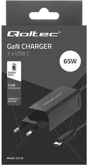 Ładowarka sieciowa Qoltec GaN 65W 5-20V 1x USB-C 3.1 Black (5901878524191) - obraz 6