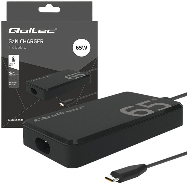 Zasilacz Qoltec GaN 20V 65W 3.25A USB-C 3.1 Black (5901878524214) - obraz 6