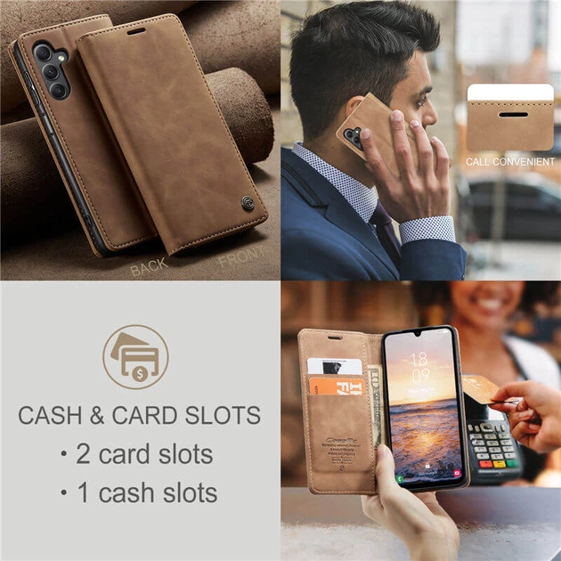 Чехол-книжка CaseMe из нубука для Samsung A25 Светло-коричневый - изображение 8
