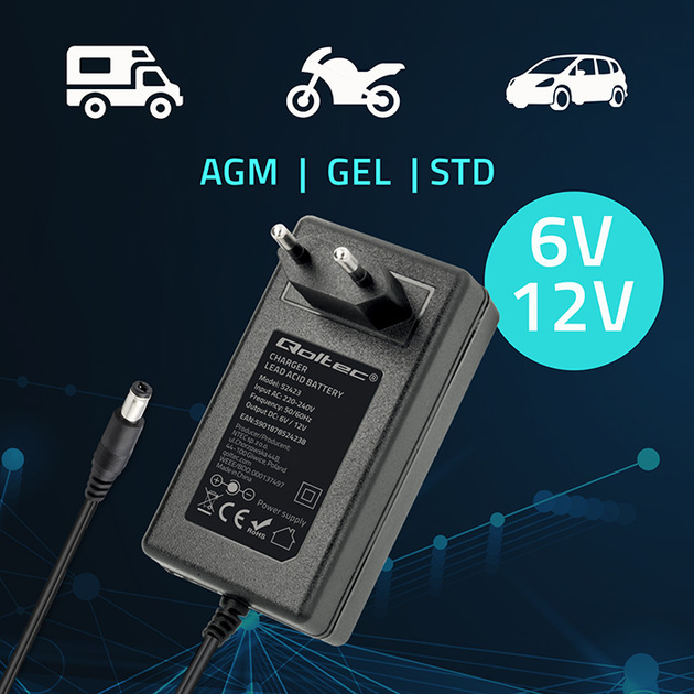 Automatyczna ładowarka Qoltec 6V/12V 1.5A do akumulatora AGM/GEL/STD (5901878524238) - obraz 10