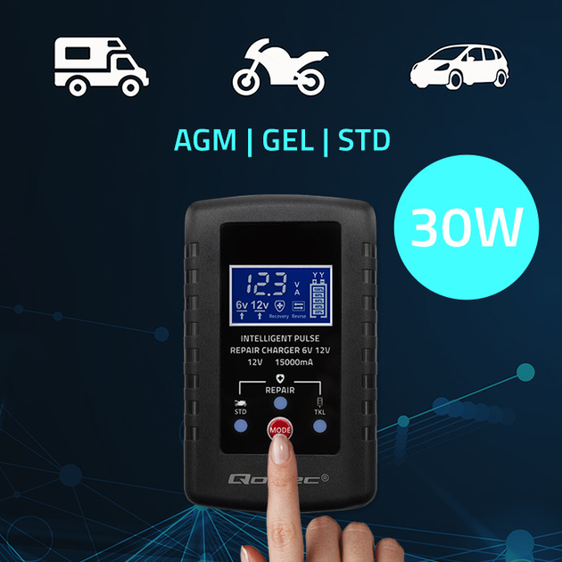 Automatyczna ładowarka Qoltec 6V/12V 2A do akumulatora AGM/GEL/STD (5901878524269) - obraz 10