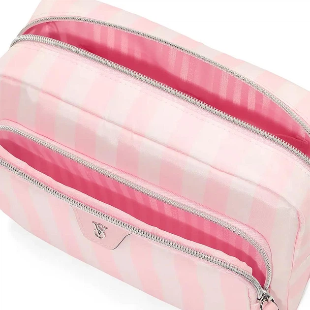 Косметичка рожева Victoria’s Secret Travel Makeup Pouch Heritage Stripe - зображення 3