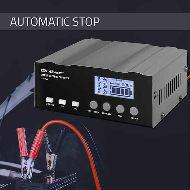 Інтелектуальний мікропроцесорний зарядний пристрій Qoltec 12V/12.6V/24V LCD (5901878524917) - зображення 5